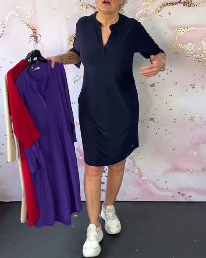 Marisse™ | Stylish Solid Dress with V-Neck