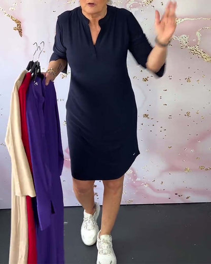 Marisse™ | Stylish Solid Dress with V-Neck
