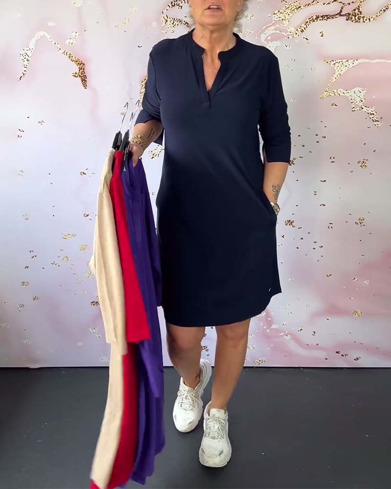 Marisse™ | Stylish Solid Dress with V-Neck