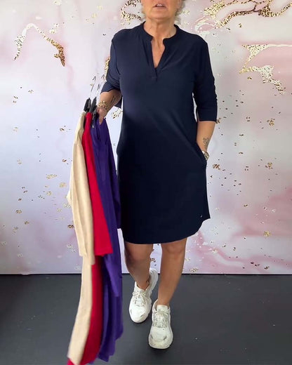 Marisse™ | Stylish Solid Dress with V-Neck
