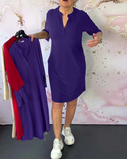 Marisse™ | Stylish Solid Dress with V-Neck